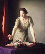 William McGregor Paxton Girl Arranging Flowers oil